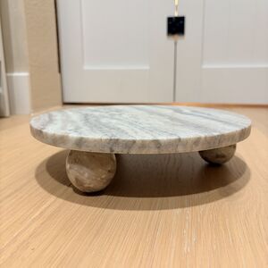 Grey Marble Tray with Ball Feel Feet 10.25'' Diameter - NEW